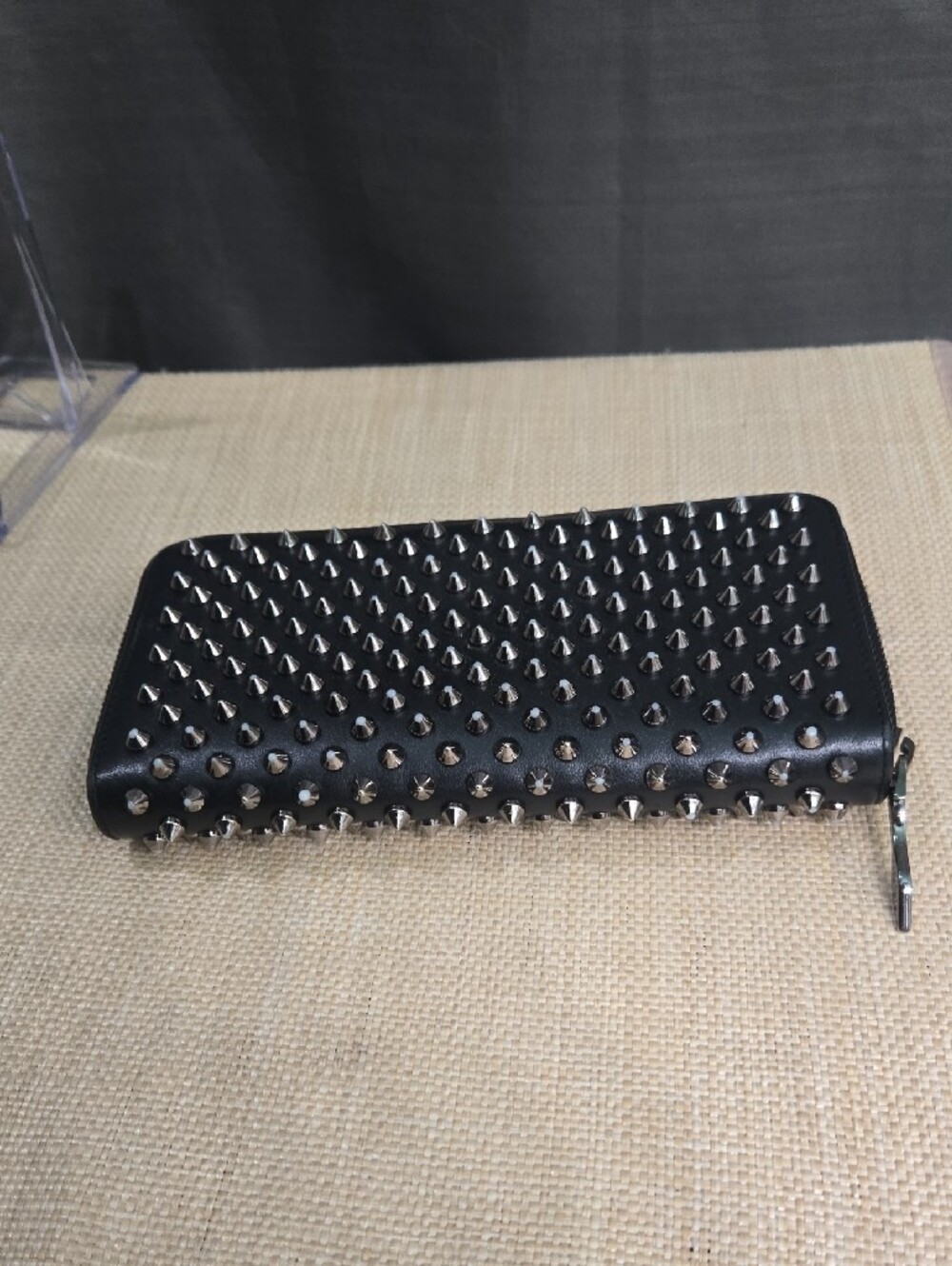 Christian Louboutin Black Leather Spike Zip Wallet with Red Pull - Picture 6 of 14